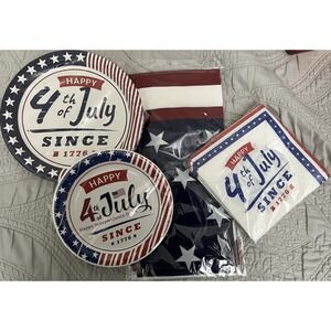 July 4th Memorial Day Patriotic Red White Blue 10 Plate Side Napkin Table Cloth